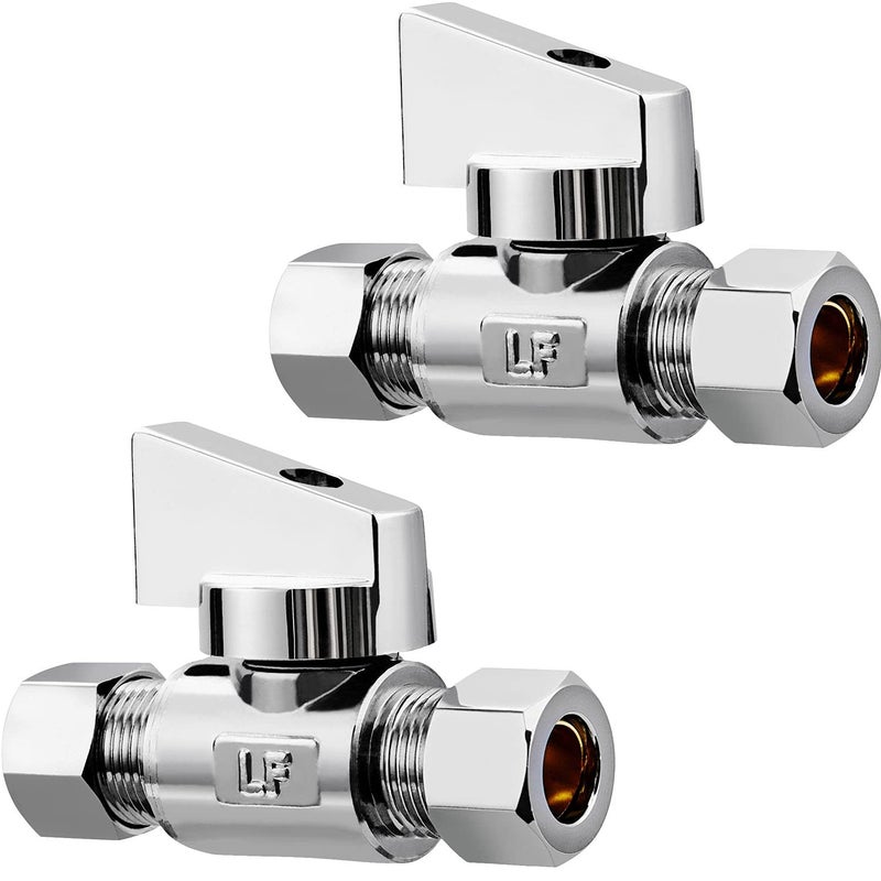 Minimprover 2 Pack Premium Brass 3/8" Compression x 3/8" Compression Quarter Turn Water Straight Angle Valve - Image 1